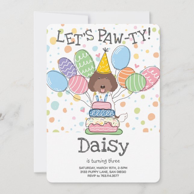 Invitación a la fiesta de cumpleaños del perro Lab (Anverso)