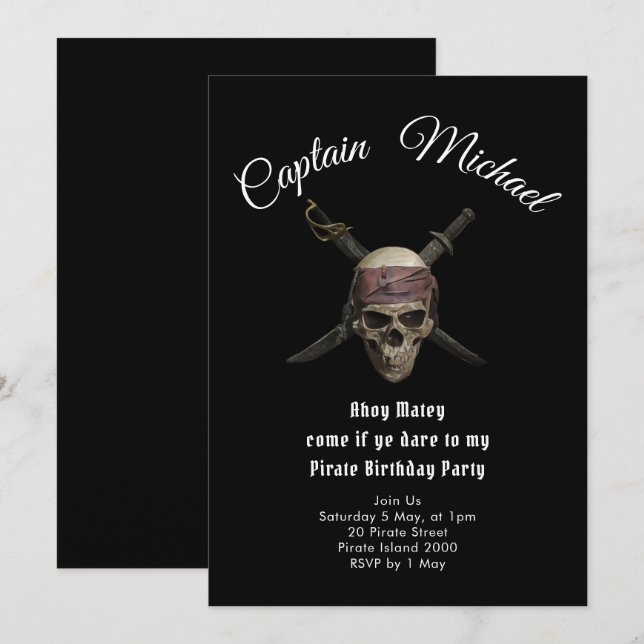 Invitación a la fiesta de cumpleaños del pirata (Anverso / Reverso)