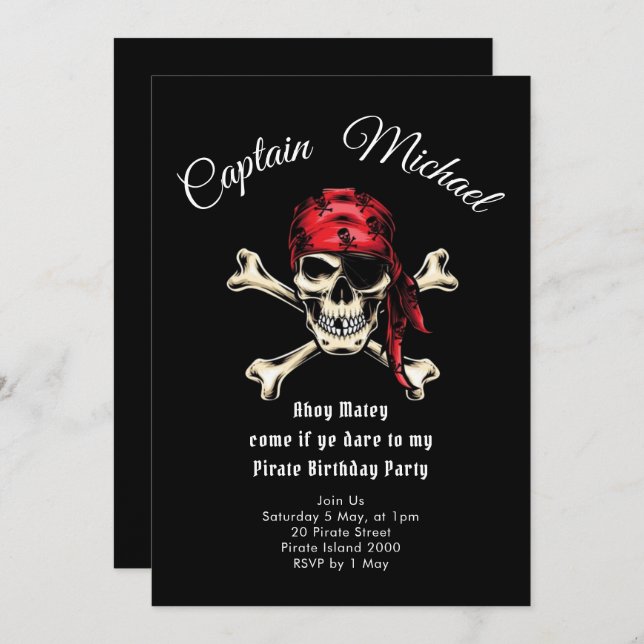 Invitación a la fiesta de cumpleaños del pirata (Anverso / Reverso)