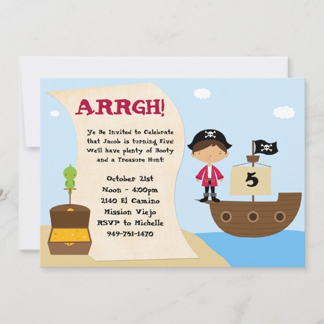 Invitación a la fiesta de cumpleaños del Pirata (Anverso)