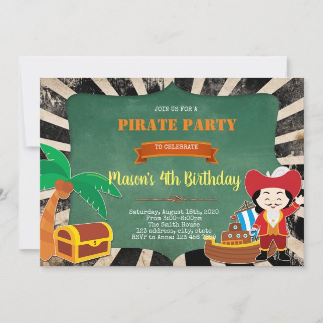 Invitación a la fiesta de cumpleaños del Pirata (Anverso)