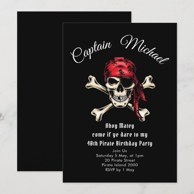 Invitación a la fiesta de cumpleaños del pirata (Anverso / Reverso)