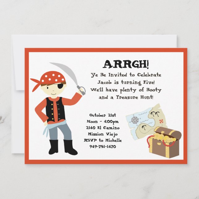Invitación a la fiesta de cumpleaños del Pirata (Anverso)