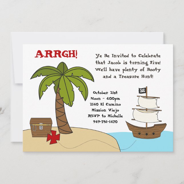 Invitación a la fiesta de cumpleaños del Pirata (Anverso)