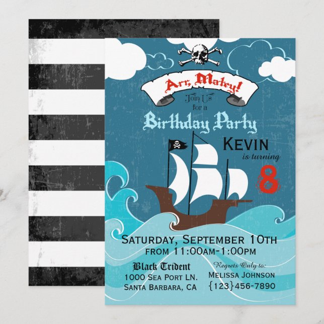 Invitación a la fiesta de cumpleaños del pirata (Anverso / Reverso)