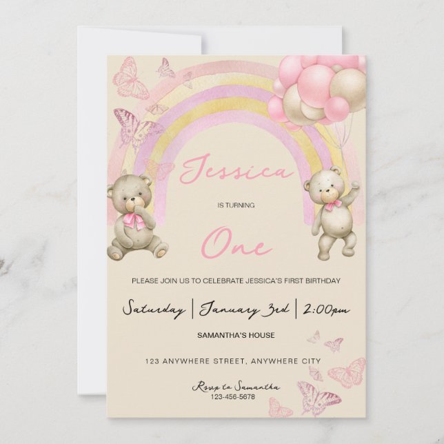 Invitación a la fiesta de cumpleaños del primer os (Anverso)