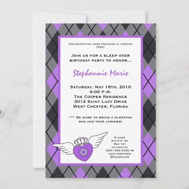 Invitación a la fiesta de cumpleaños del Punk de 5 (Anverso)