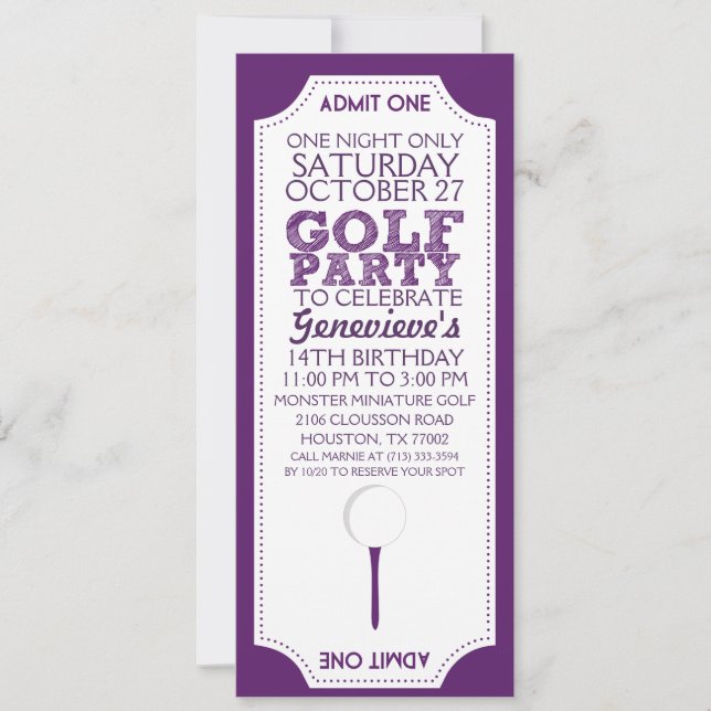 Invitación a la fiesta de cumpleaños del Purple Go (Anverso)
