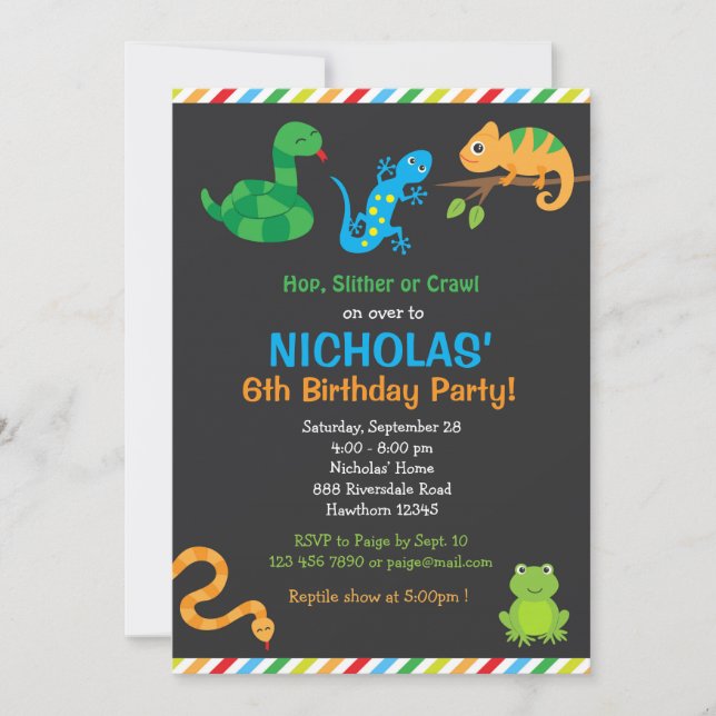 Invitación a la fiesta de cumpleaños del reptil/Fi (Anverso)