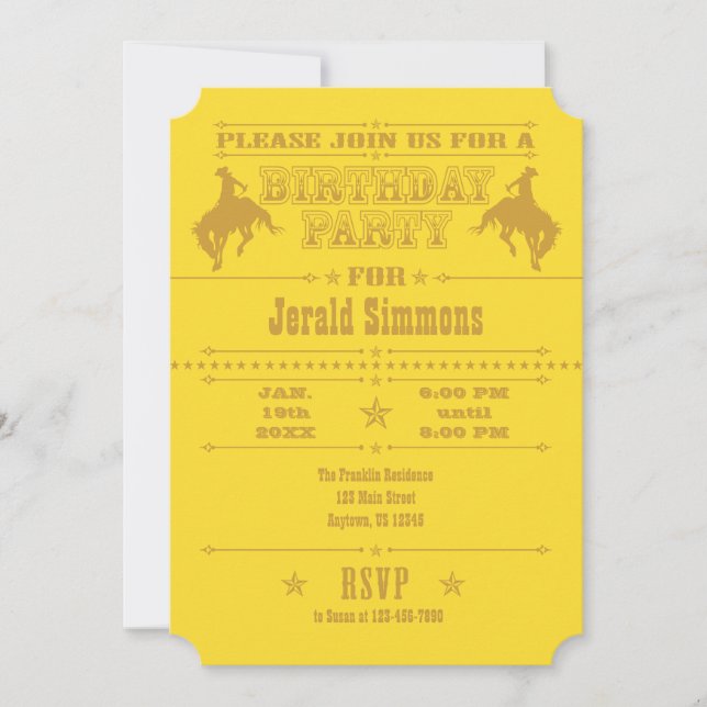 Invitación a la fiesta de cumpleaños del Rodeo de  (Anverso)