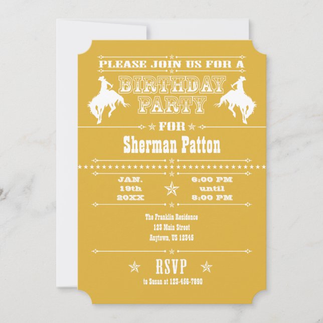 Invitación a la fiesta de cumpleaños del Rodeo de  (Anverso)