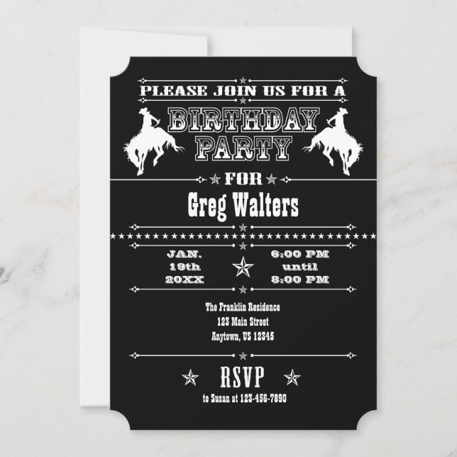 Invitación a la fiesta de cumpleaños del Rodeo de  (Anverso)