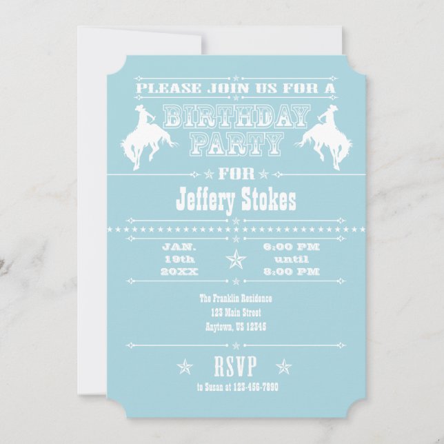 Invitación a la fiesta de cumpleaños del Rodeo de  (Anverso)