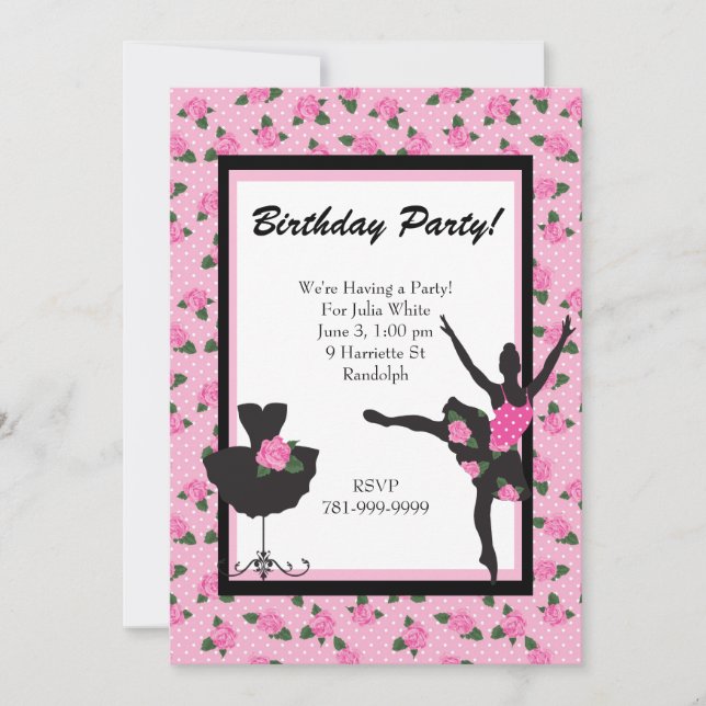 Invitación a la fiesta de cumpleaños del Rosa de b (Anverso)