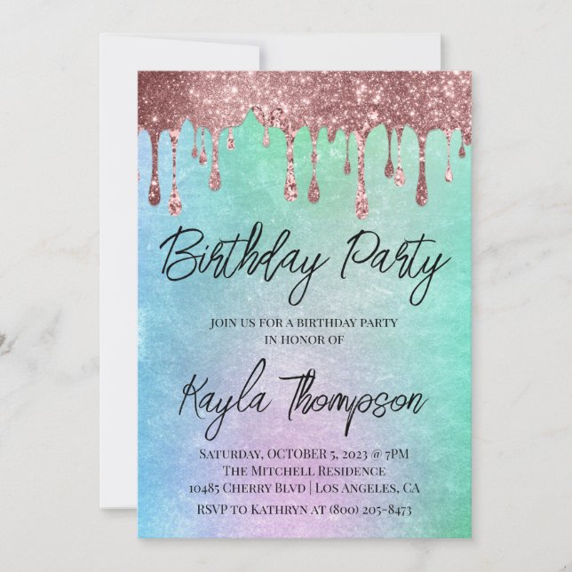 Invitación a la fiesta de cumpleaños del Rosa Gold (Anverso)
