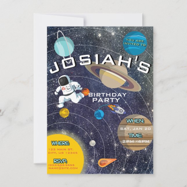 Invitación a la fiesta de cumpleaños del sistema s (Anverso)
