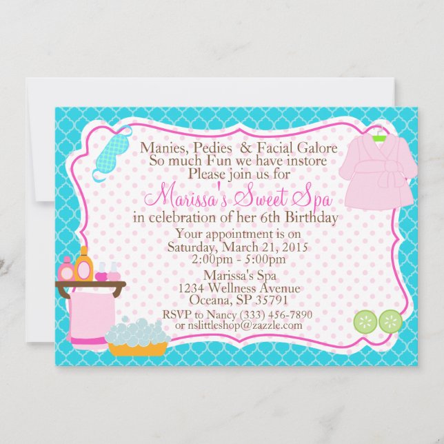 Invitación a la fiesta de cumpleaños del spa (Anverso)
