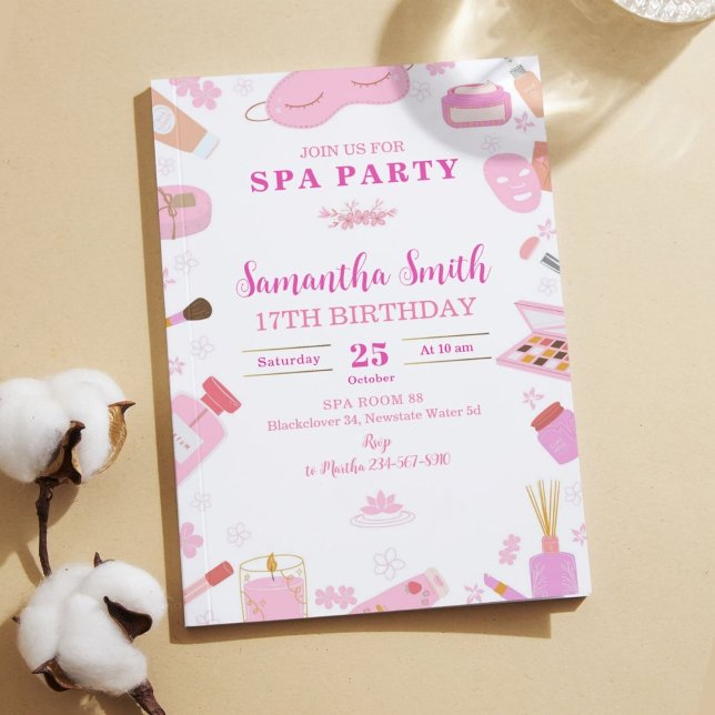 Invitación a la fiesta de cumpleaños del Spa (Spa Birthday Invitation Editable Invitation template)