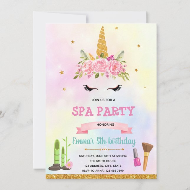 Invitación a la fiesta de cumpleaños del spa de Un (Anverso)