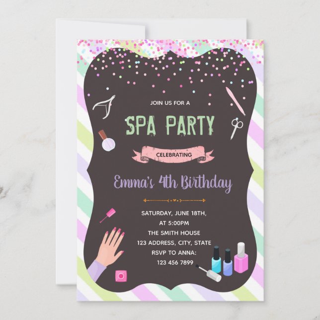 Invitación a la fiesta de cumpleaños del spa Glam (Anverso)