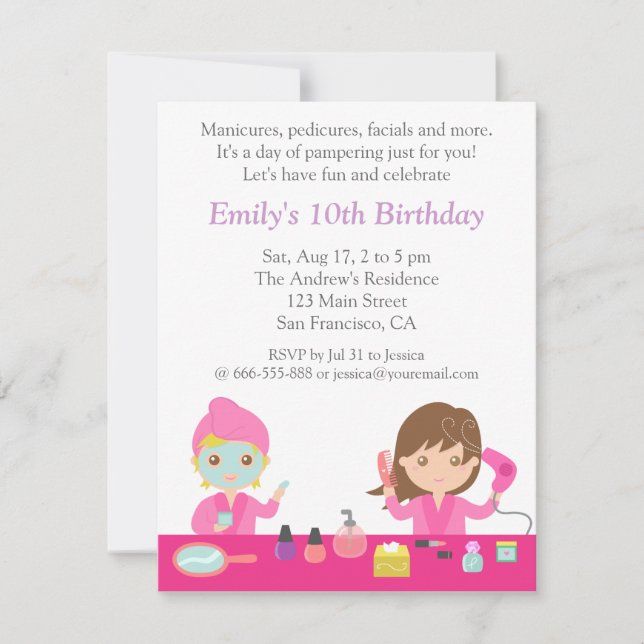 Invitación a la fiesta de cumpleaños del spa rosad (Anverso)