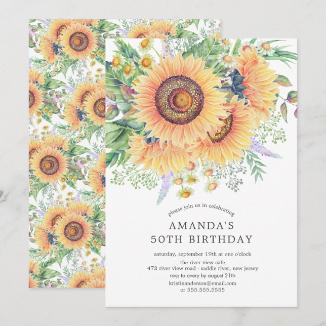 Invitación a la fiesta de cumpleaños del Sunflower (Anverso / Reverso)