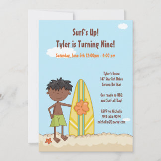 Invitación a la fiesta de cumpleaños del surfista
