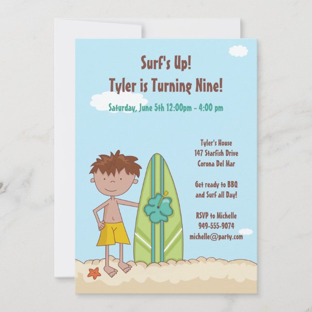 Invitación a la fiesta de cumpleaños del surfista (Anverso)