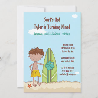Invitación a la fiesta de cumpleaños del surfista