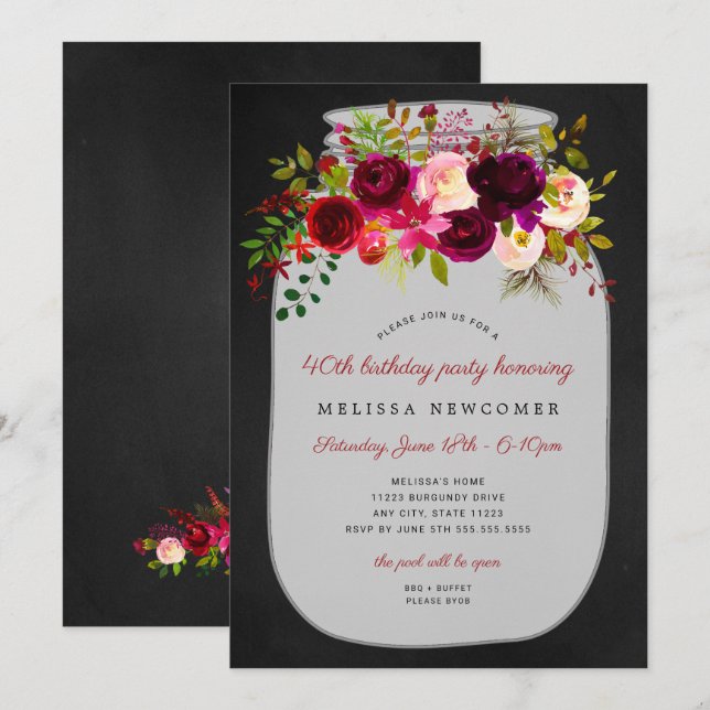 Invitación a la fiesta de cumpleaños del tarro de  (Anverso / Reverso)