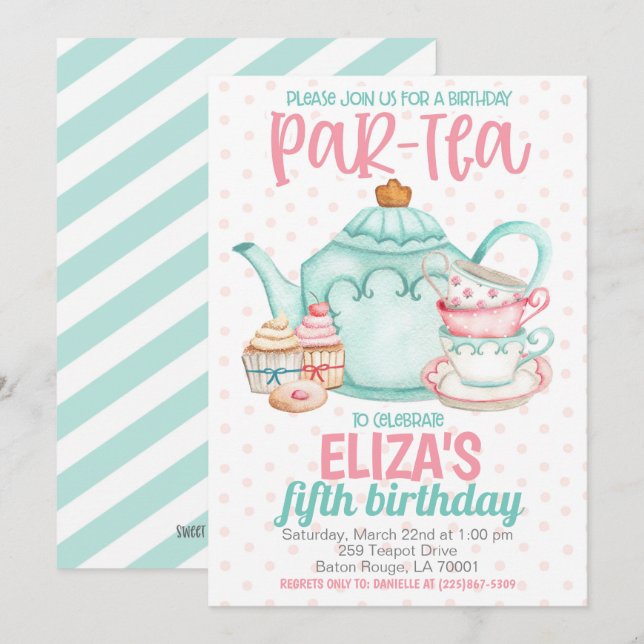 Invitación a la fiesta de cumpleaños del té (Anverso / Reverso)