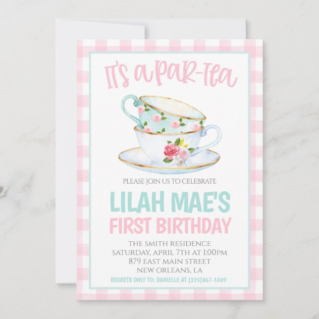 Invitación a la fiesta de cumpleaños del té (Anverso)