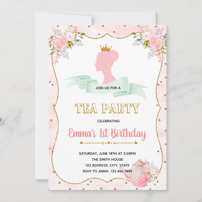Invitación a la fiesta de cumpleaños del té Prince (Anverso)