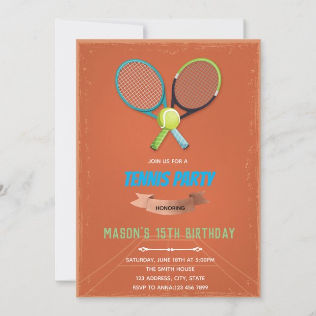 Invitación a la fiesta de cumpleaños del tenis (Anverso)