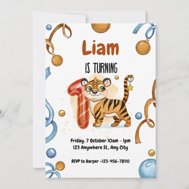 Invitación a la fiesta de cumpleaños del tigre lin (Anverso)