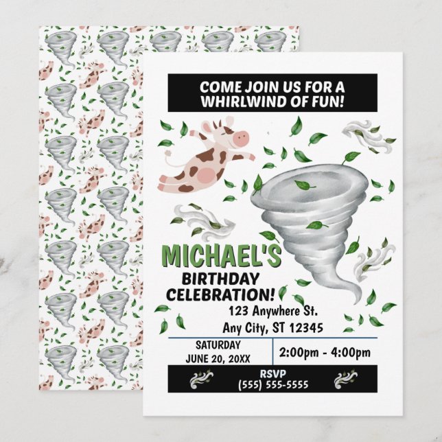 Invitación a la Fiesta de Cumpleaños del Tornado (Anverso / Reverso)