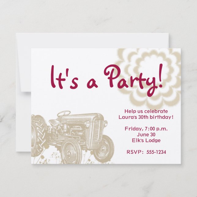 Invitación a la fiesta de cumpleaños del tractor (Anverso)