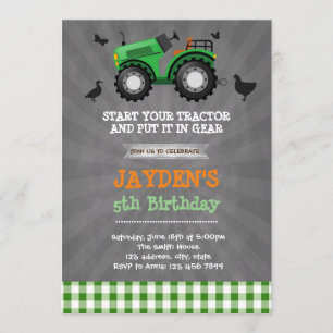 Invitación a la fiesta de cumpleaños del tractor v