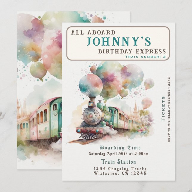 Invitación a la fiesta de cumpleaños del tren (Anverso / Reverso)