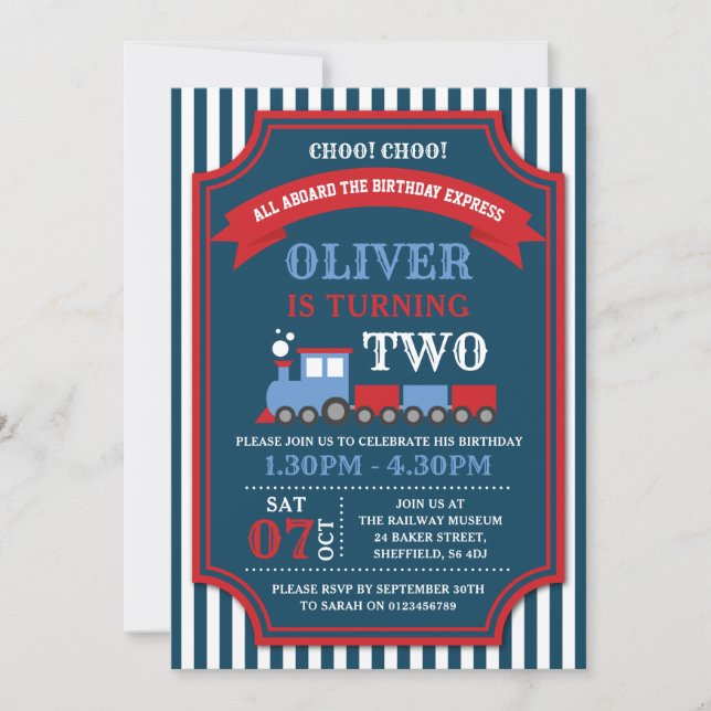 Invitación a la fiesta de cumpleaños del tren (Anverso)