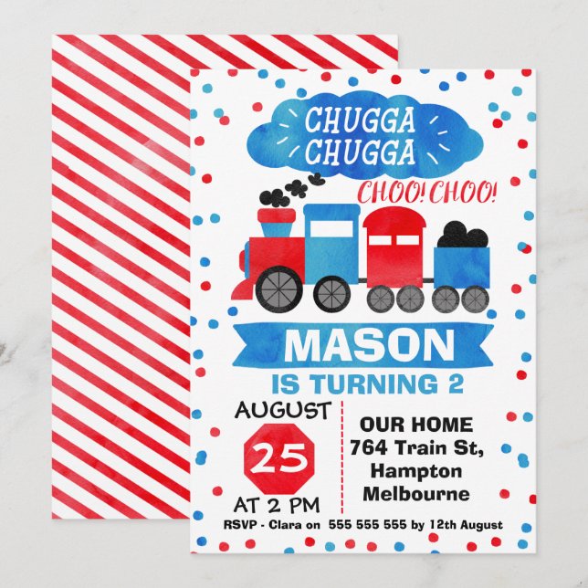 Invitación a la fiesta de cumpleaños del tren acua (Anverso / Reverso)