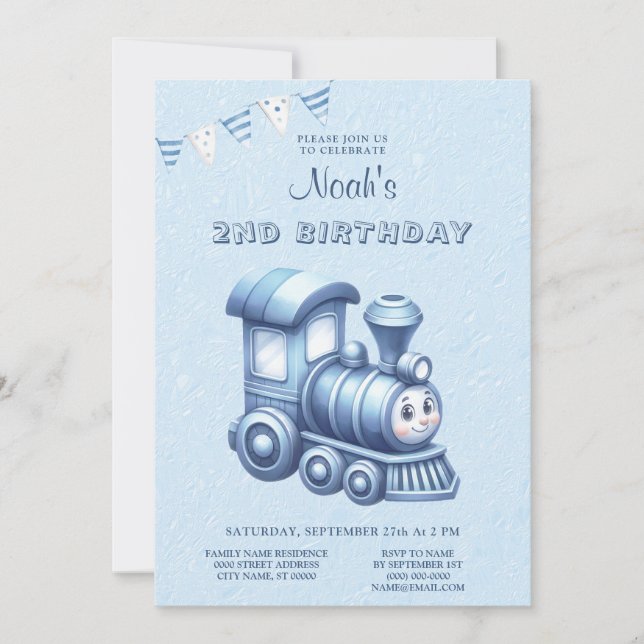Invitación a la fiesta de cumpleaños del tren azul (Anverso)
