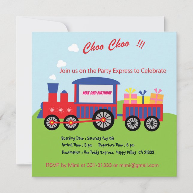 Invitación a la fiesta de cumpleaños del Tren Choo (Anverso)