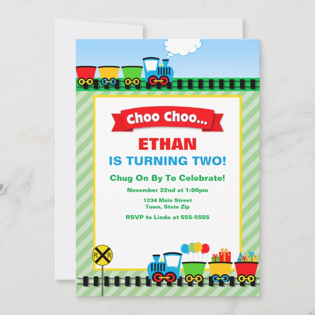 Invitación a la fiesta de cumpleaños del tren Choo (Anverso)