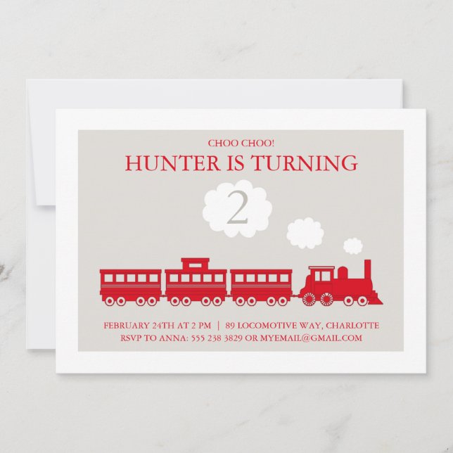 Invitación a la fiesta de cumpleaños del tren Choo (Anverso)