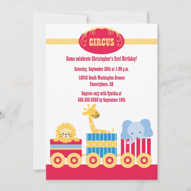 Invitación a la fiesta de cumpleaños del tren circ (Anverso)