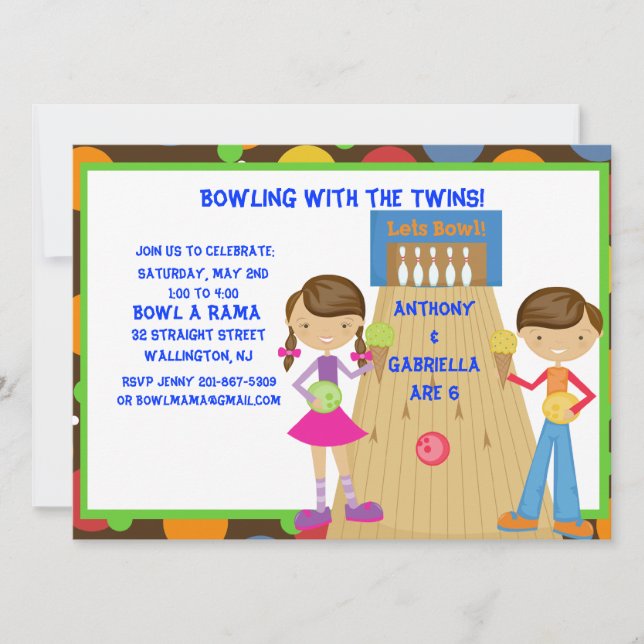Invitación a la fiesta de cumpleaños del Twin Bowl (Anverso)