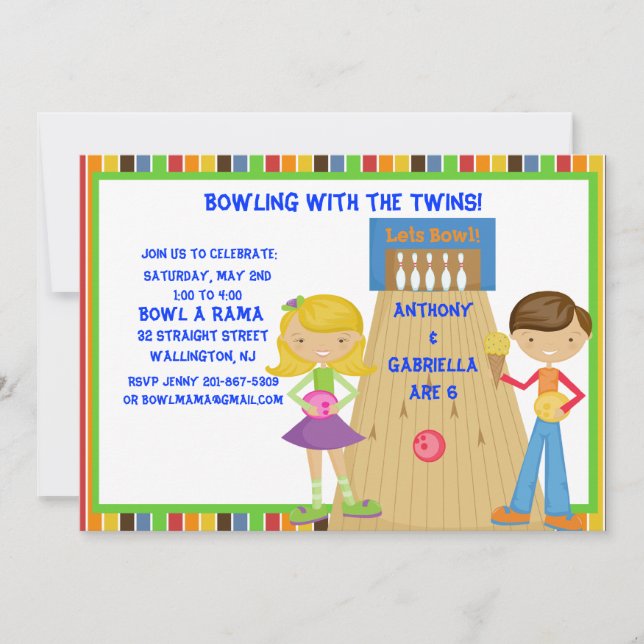Invitación a la fiesta de cumpleaños del Twin Bowl (Anverso)