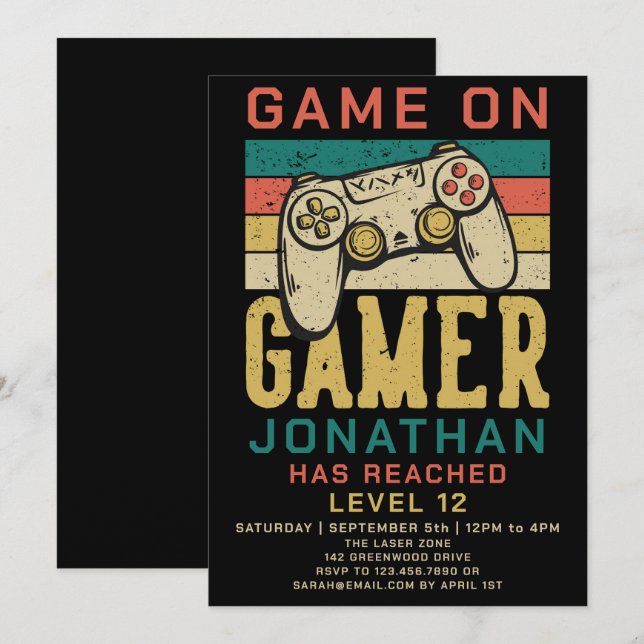 Invitación a la fiesta de cumpleaños del videojueg (Anverso / Reverso)