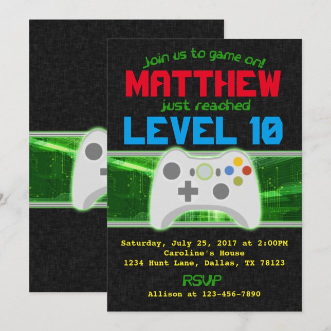 Invitación a la fiesta de cumpleaños del videojueg (Anverso / Reverso)